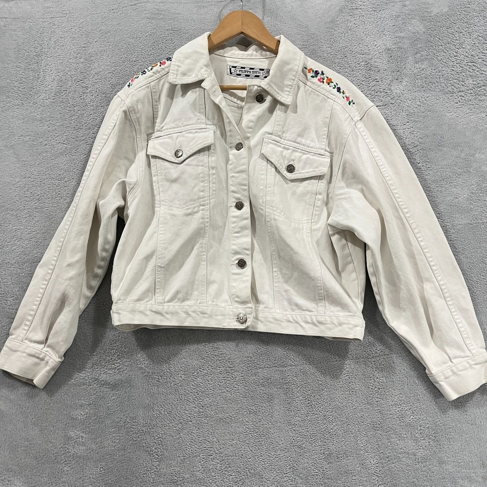 Vintage 90s Filippo Totti Trucker Jacket Women Small Denim Embroidered 90s